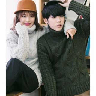 Turtle-neck Colored Cable-knit Top