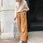 Long-sleeve Slit-back Top/ Wide-leg Pants