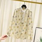 Ruffle Trim Floral Blouse Yellow - One Size