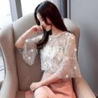 Sequined Elbow-sleeve Chiffon Top