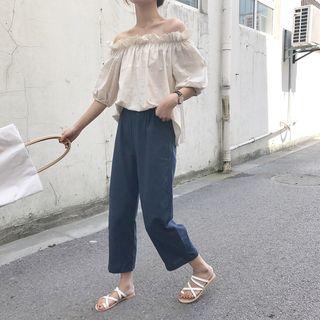 Off-shoulder Elbow-sleeve Blouse / Wide Leg Pants