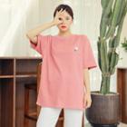 Elbow-sleeve Embroidered-detail Top