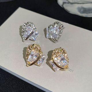 Rectangle Rhinestone Heart Alloy Earring