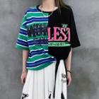 Color-block Asymmetrical Oversized Tee Black - One Size