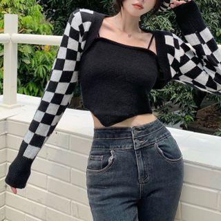 Set: Camisole Top + Plaid Shrug