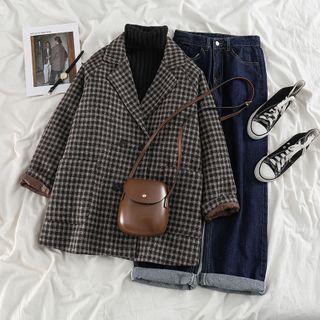 Plaid Blazer / Turtleneck Sweater / Straight Leg Jeans
