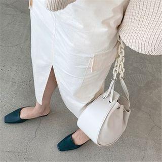 Square-toe Leatherette / Suedette Flat Mules
