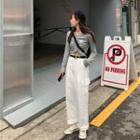 Straight-cut Cargo Pants / Drawstring Cropped Knit Top