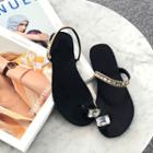 Toe-loop Faux-gem Slide Sandals