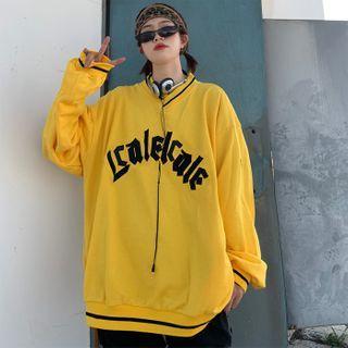 Letter Print V-neck Oversized Pullover