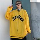 Letter Print V-neck Oversized Pullover