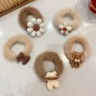 Set Of 5: Fluffy Hair Tie Set Of 5 - 2 - Coffee - One Size
