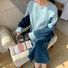 Set: Color-block Loose-fit Sweater + Skirt