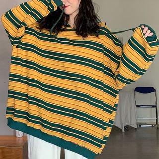 Striped Hooded Sweatshirt / Straight-cut Pants