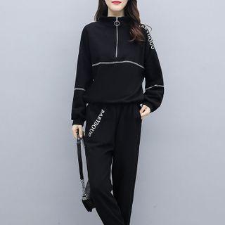 Set: Lettering Half-zip Sweatshirt + Jogger Pants