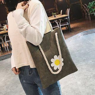 Faux-leather Flower-print Tote