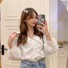 Long-sleeve Faux Pearl Embellished Blouse
