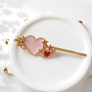 Star & Heart Rhinestone Hair Clip 1 Pc - Hair Clip - Love Heart - Pink - One Size