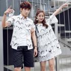 Couple Matching Printed Short-sleeve Shirt / Short-sleeve A-line Dress