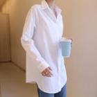 Plain Tab-sleeve Longline Shirt Ivory - One Size