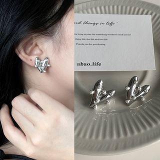 Heart Faux Pearl Earring 1 Pair - 1969a - Silver - One Size