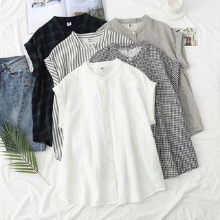 Cap-sleeve Button-up Blouse