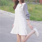 Plaid Panel 3/4 Sleeve Dress