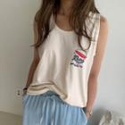 Lettered Cotton Tank Top Cream - One Size