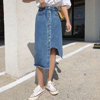 Asymmetric Button-front Denim A-line Skirt