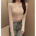 Long-sleeve Dotted Bow Cropped Top White - One Size