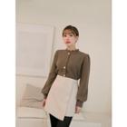 Frill-neck Button-detail Napped Blouse