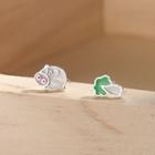 Non-matching Pig & Vegetable Earring R555 - Silver & Light Pink & Light Green - One Size