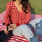 V-neck Lattice Knit Cardigan Red - One Size