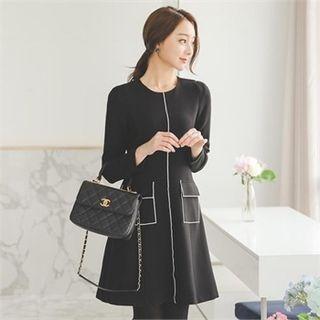 Dual-pocket Contrast-trim A-line Dress