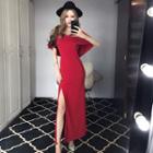 V-neck Slit Evening Gown