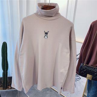 Long-sleeve Turtleneck Dog Embroidered T-shirt