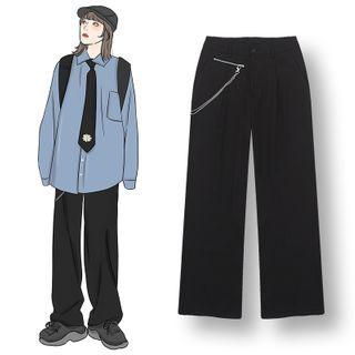Chained Wide-leg Dress Pants