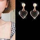 925 Sterling Silver Rhinestone Heart Dangle Earring Gold Trim Heart - Black - One Size