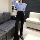 Lace Trim Button-up Blouse / Boot-cut Pants
