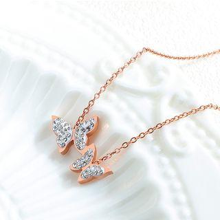 Stainless Steel Rhinestone Butterfly Pendant Necklace