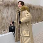 Long Furry-trim Hooded Padded Parka
