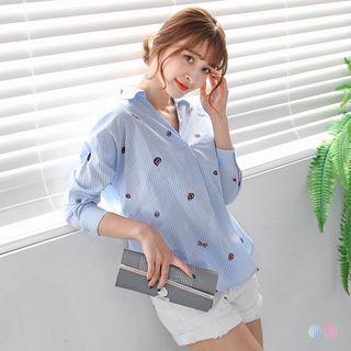 Striped& Iconic Print Cotton Boxy Blouse