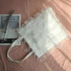 Mesh Panel Canvas Tote Bag White - One Size