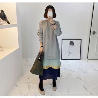 Layered-hem Color-block Long Pullover Dress