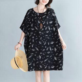 Printed Short-sleeve Chiffon Dress As Shown In Figure - One Size