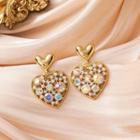 Rhinestone Heart Drop Earring 1 Pr - Gold - One Size