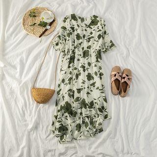 Ruffle Trim V-neck Floral Midi Dress As Shown In Figure - One Size