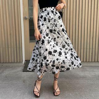 Flower Flared Midi Skirt