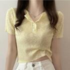 Short-sleeve Henley Cropped Knit Top