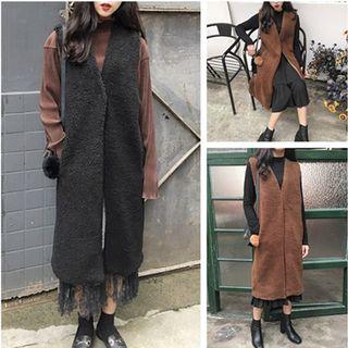 Plain Fleece Long Vest